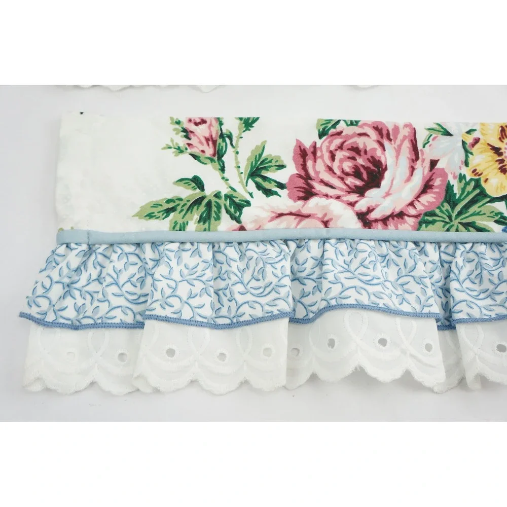 EUC Vintage Pottery Barn Floral Crib‎ Skirt Valance Set 2pc Eyelet Lace Ruffle